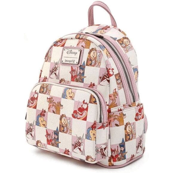 Loungefly Disney Princess Sidekicks Pink and White Checkered Mini Backpack - Picture 3 of 4
